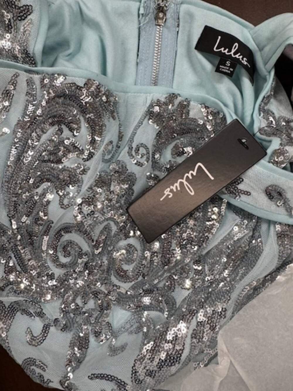 Lulus Beaming Lights Light Blue Sequin Two-Piece Midi Dress NWT - Picture 7 of 9